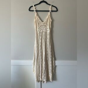 Claire Pettibone Ivory Lace Midi Dress M Bridal Slip, Vintage Floral Crochet Hem